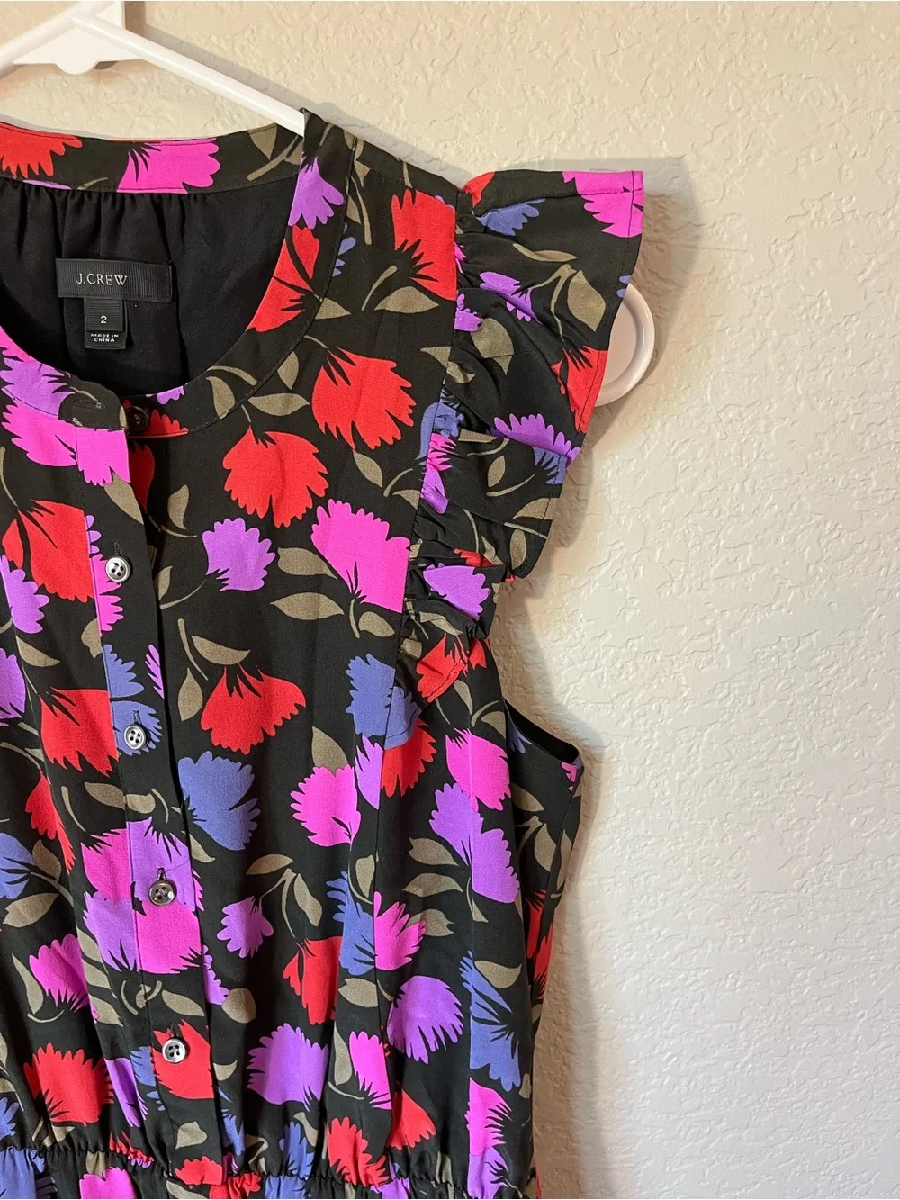 J.Crew Painted Pansy Silk Floral Dress Size 2 Ruffle 100% Silk Romantic Wedding